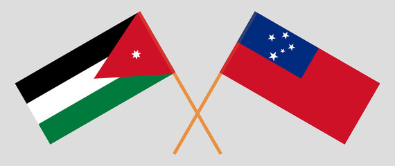 Crossed flags of Jordan and Samoa. Official colors. Correct proportion
