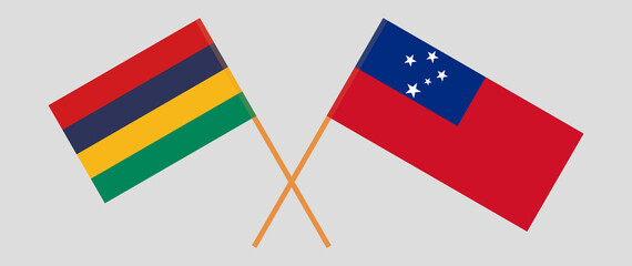 Crossed flags of Mauritius and Samoa. Official colors. Correct proportion