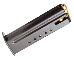 Full length gun magazine on white