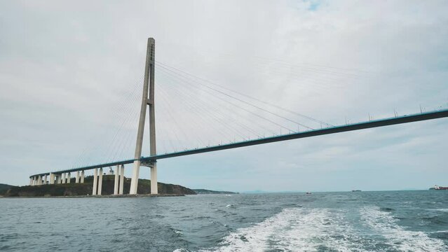 Vladivotok bridge. View from the moving ferry.