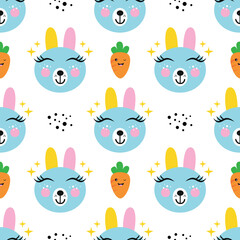 Fototapeta premium seamless pattern with cute bunny, textile fabric pattern print, wrapping paper, book cover, face mask, pajamas and bedding pattern for kids illustration