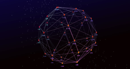 Image of network of connections with data processing over black background