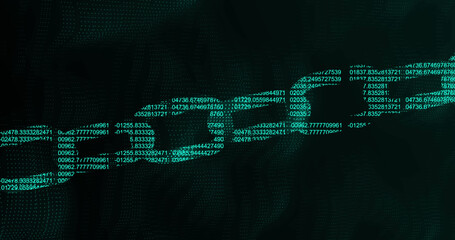 Image of data processing forming chain over black background