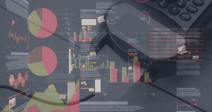 Image of graphs and financial data over payment terminal - Powered by Adobe