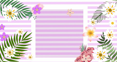 Image of multiple flowers moving over pink background