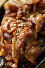 bulgogi, sliced and seasoned, barbequed beef