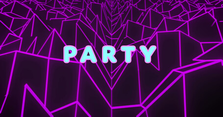 Image of party text over digital mountains