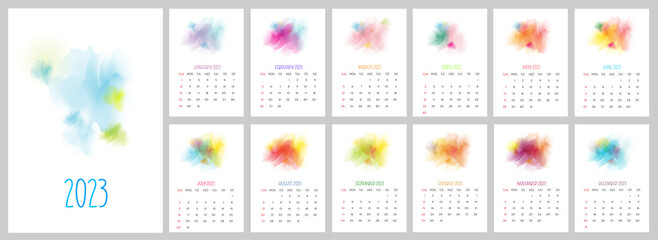 Monthly printable calendar 2023. Watercolor design