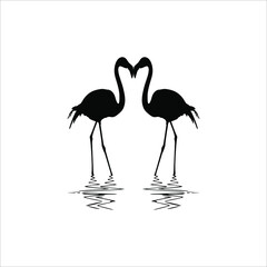 A Pair of Flamingo on the Water Silhouette. Vector Illustration