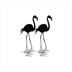 A Pair of Flamingo on the Water Silhouette. Vector Illustration