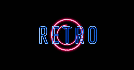 Image of neon retro text over black background