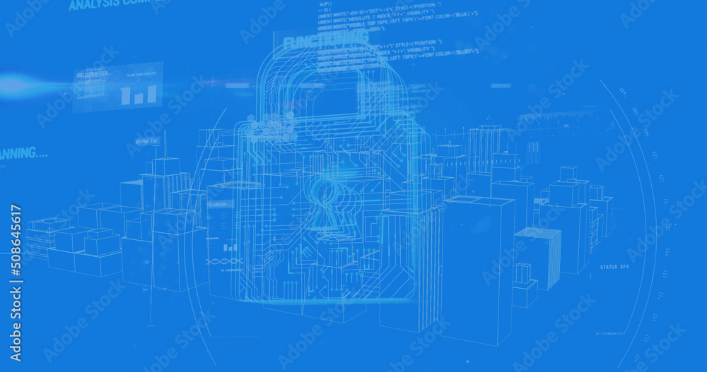 Aufkleber virtual buildings in a city and a digital lock with program codes