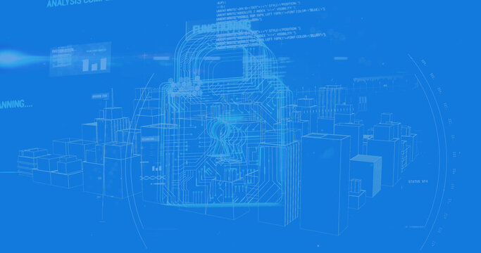Virtual buildings in a city and a digital lock with program codes