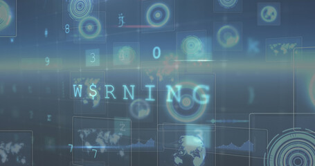 Image of cyber attack warning over scopes scanning and data processing