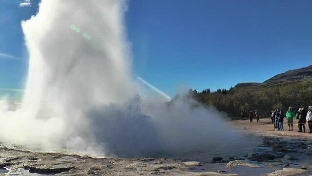 Geyser. Eruption. Rare double eruption of the famous Strokkur Geysir - Geyser in Iceland.