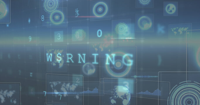 Image of cyber attack warning over scopes scanning and data processing