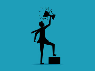 successful. Businessman holding a trophy. Silhouette Business Concept Vector Illustration eps