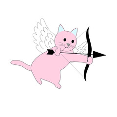 A pink cat cupid with an arrow:  white background