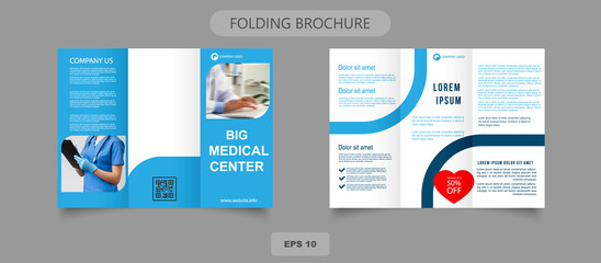 Fototapeta na wymiar Medical trifold brochure. Flyer for a private medical center. Vector graphics, brochure design, a4
