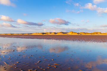 Fototapeta na wymiar Beach and sand dunes of Formby beach near Liverpool, the North West Coast of England