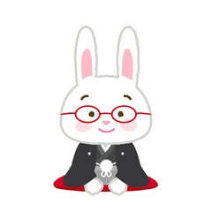 イラスト素材: 着物を着たかわいいうさぎシリーズ　赤い眼鏡をかけた着物姿の男の子
