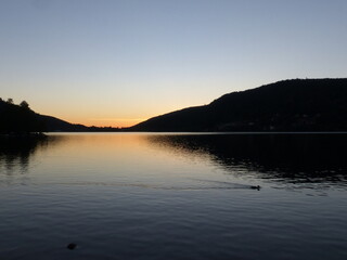 Gerardmer - August 2020 : Visit of the city of Gerardmer - Tour of the beautiful lake in the middle of the Vosges mountains with an August sunset