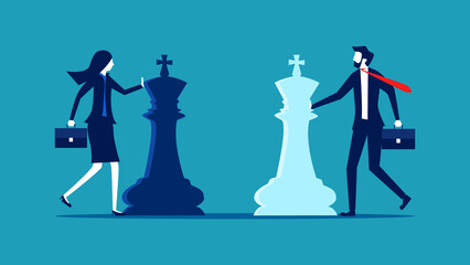 Business strategy. A businessman is playing a chess game. business concept vector illustration eps