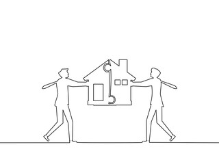  Two businessmen are connecting house puzzles. business concept vector illustration eps