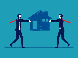 Two businessmen are connecting house puzzles. business concept vector illustration eps