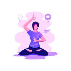 Meditation workflow health benefits for body flat style illustration 