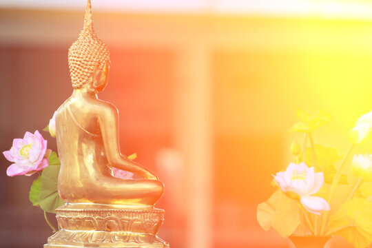 Buddha Statue With Blurred Background And Copy Space, Buddhist Holy Day , Visakha Puja Day Concept