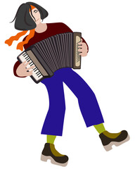 Vector bright illustration of accordionist isolated on white background. - obrazy, fototapety, plakaty