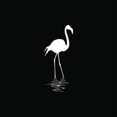 Flamingo on the Water Silhouette. Vector Illustration