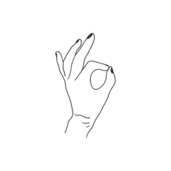 Hand showing okay - linear minimalist simple vector drawing.