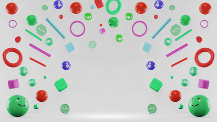 White Empty background surrounded with social media icon and geometry for product design, 3d render