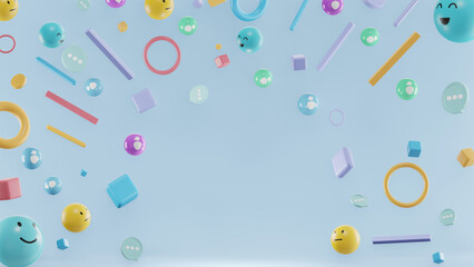 White Empty background surrounded with social media icon and geometry for product design, 3d render