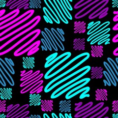 Bright neon. Hand drawn geometric seamless pattern. Modern print for fabric, textiles, wrapping paper. Vector illustration