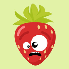 simple vector illustration cartoon strawberry with face