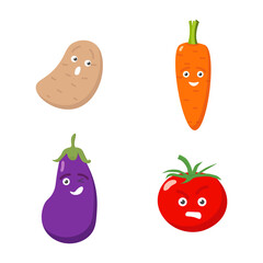 simple vector illustration cartoon vegetables on white