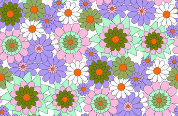 Retro Daisy Peony Flowers Abstract Seamless Pattern Chamomile Simple Small Florals Trendy Fashion Colors Perfect for Allover Fabric Print or Wrapping Paper