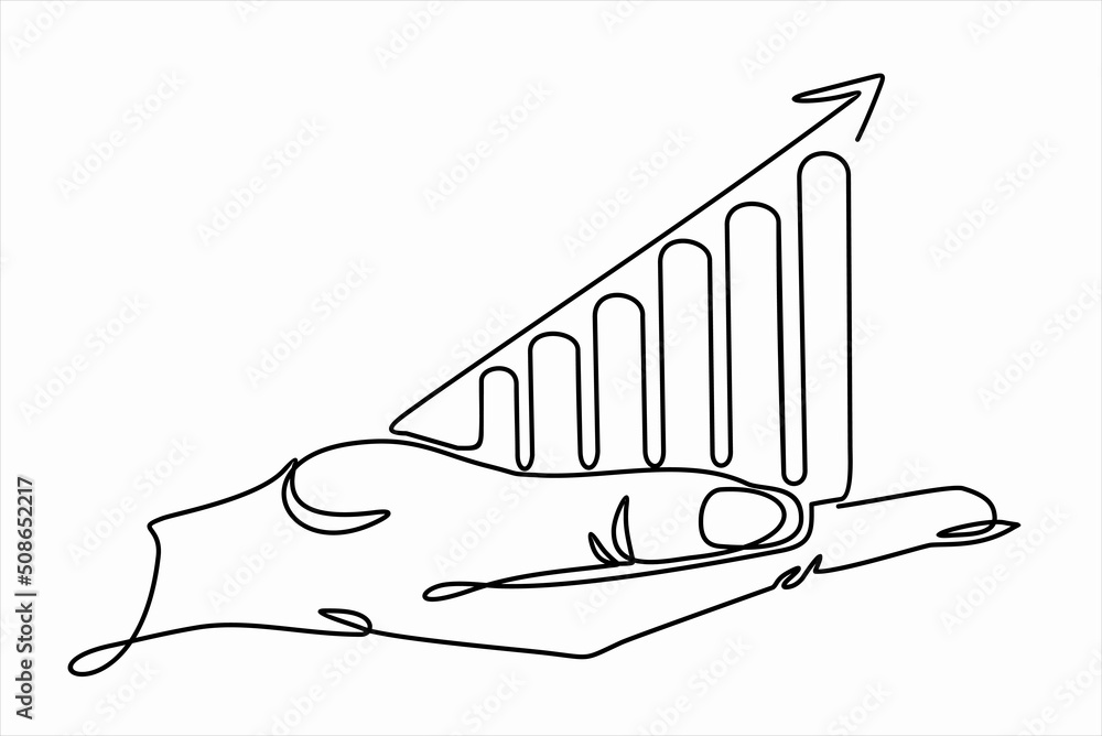 Poster continuous line drawing of a hand showing growth graph