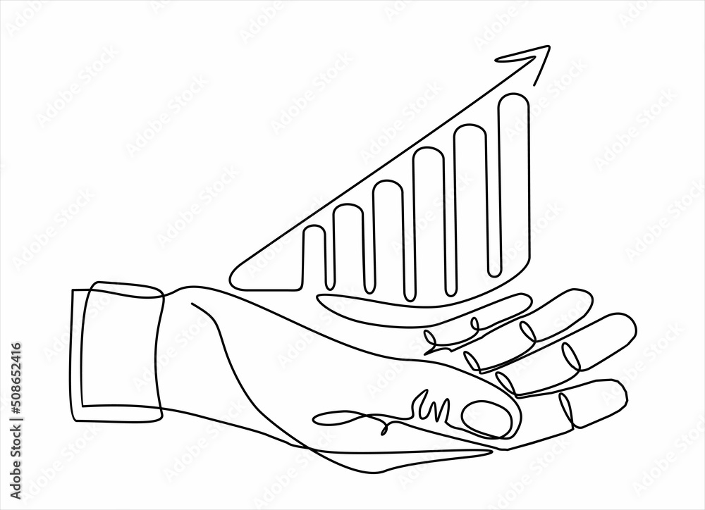 Poster continuous line drawing of a hand showing growth graph