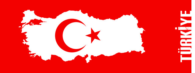 Flat Banner poster design with Flag icon and map of Turkey or Türkiye. National Republic day or Independence day is designed for Turkish celebrations. Concept Turkey to be changed to Türkiye.
