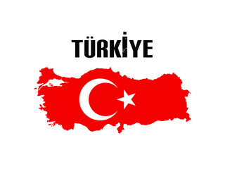 Flat Banner poster design with Flag icon and map of Turkey or Türkiye. National Republic day or Independence day is designed for Turkish celebrations. Concept Turkey to be changed to Türkiye.