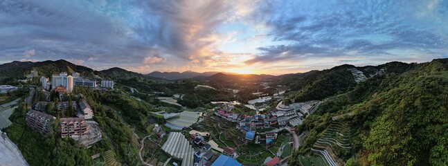 General Landscape View of the Brinchang District Within the Cameron Highlands Area of Malaysia - obrazy, fototapety, plakaty