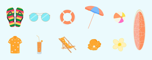 set of illustration elements for summer day