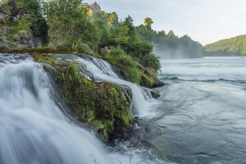 Great Waterfall of Rhine Falls in spring. The largest waterfalls in Europe.