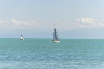 Sailing boats on Lake Constance in Germany in spring.