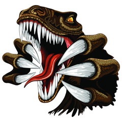Portrait en colère de dinosaure Veclociraptor avec de grandes dents pointues et des griffes Illustration vectorielle isolée sur blanc