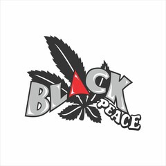 vector writing "black peace" on a green leaf background
